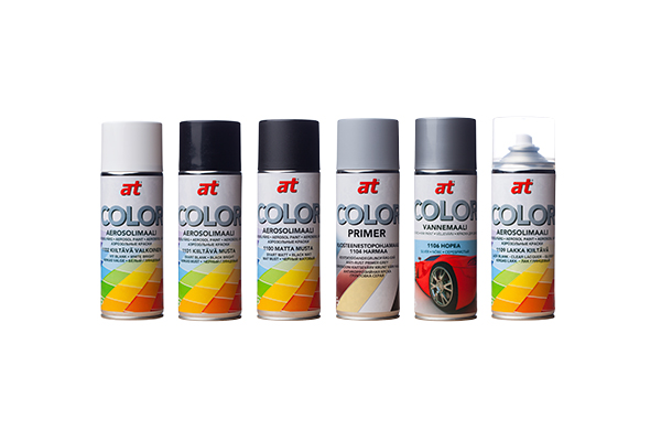 Nopeasti kuivuvat AT Color -aerosolimaalit Kahan valikoimassa