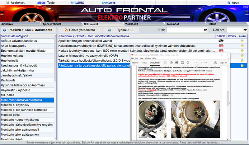 AutoFrontal-palvelusta voit etsiä huoltotiedotteita oireiden perusteella.