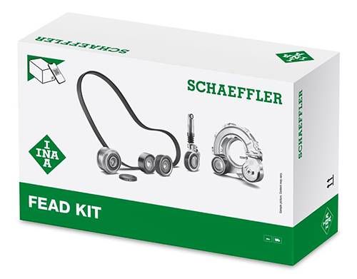 INA Fead Kit -moniurahihnasarja paketissaan.